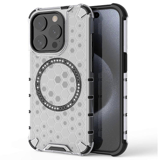 MagSafe pouzdro pro Apple iPhone 15 Pro, Techsuit, HoneyComb Shield, bílé