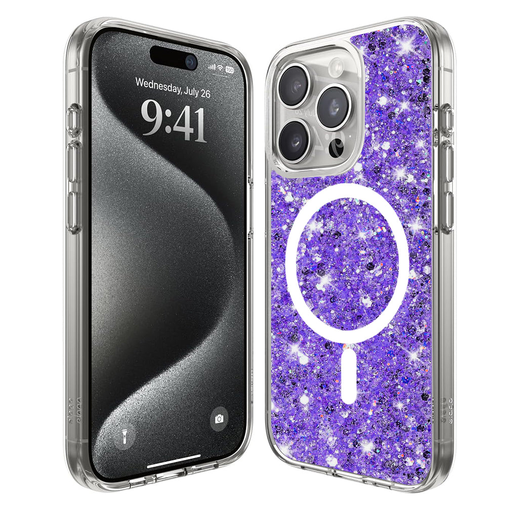 MagSafe pouzdro pro Apple iPhone 15 Pro, Techsuit, Třpytivý Glitter, Fialová