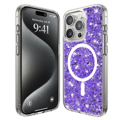 MagSafe pouzdro pro Apple iPhone 15 Pro, Techsuit, Třpytivý Glitter, Fialová