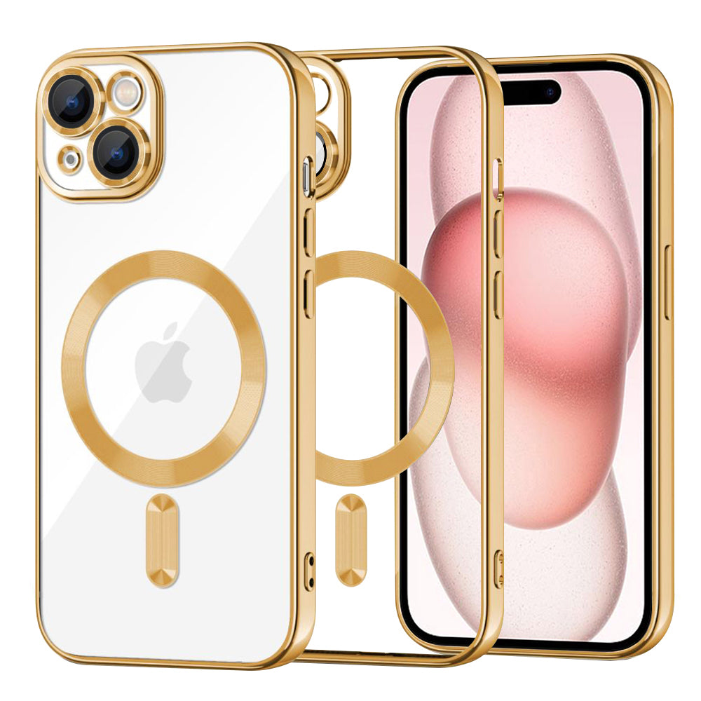 MagSafe Case for Apple iPhone 15, Techsuit, Luxury Crystal, Gold