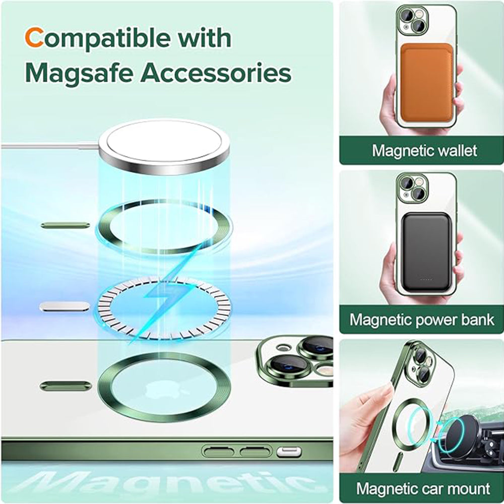 MagSafe pouzdro pro Apple iPhone 15, Techsuit, Luxury Crystal, Tmavě zelené