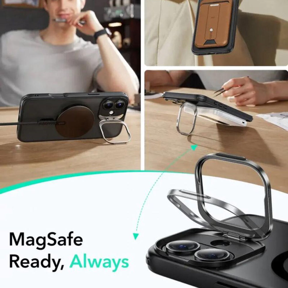 Pouzdro MagSafe pro Apple iPhone 16, ESR, Classic Hybrid Kickstand Slide, Saténově černé