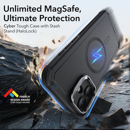 Pouzdro MagSafe pro Apple iPhone 16, ESR, Cyber Armor Kickstand, Modrá