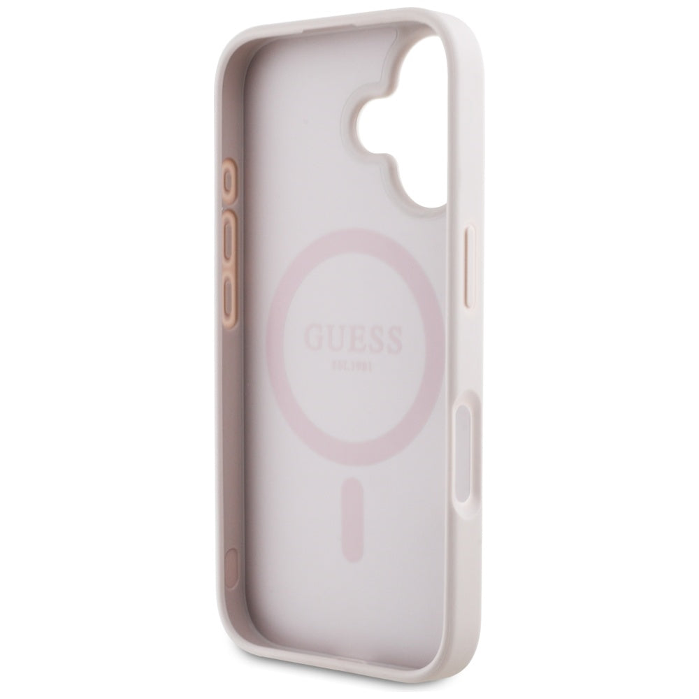 Pouzdro MagSafe pro Apple iPhone 16, Guess, 4G Circle Classic Logo, Růžové
