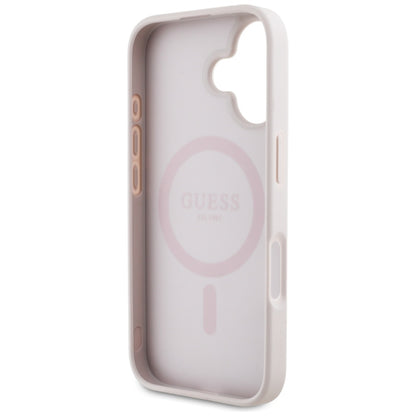 Pouzdro MagSafe pro Apple iPhone 16, Guess, 4G Circle Classic Logo, Růžové