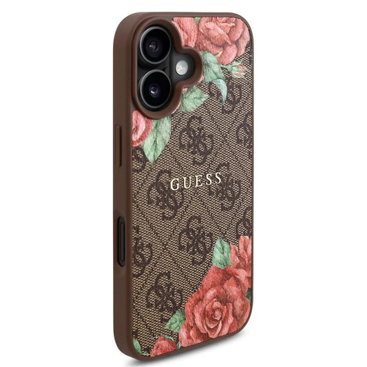 Pouzdro MagSafe pro Apple iPhone 16, Guess, 4G Flowers Print, Hnědá