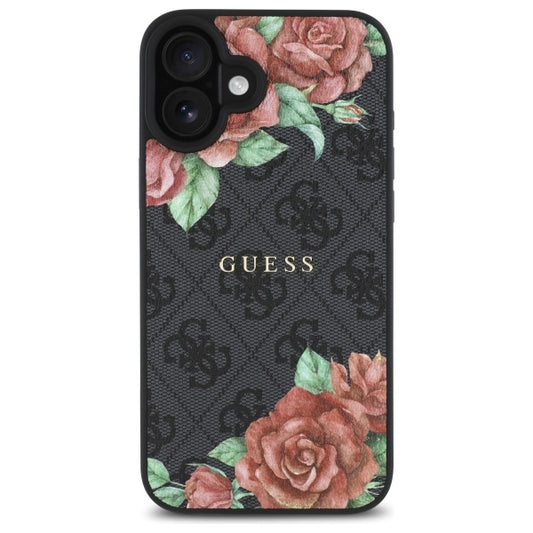 Pouzdro MagSafe pro Apple iPhone 16, Guess, 4G Flowers Print, Černá