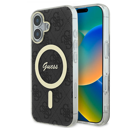 Pouzdro MagSafe pro Apple iPhone 16, Guess, IML 4G, Černá