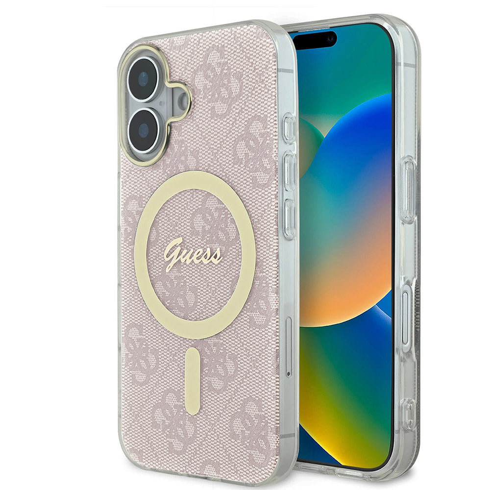 Pouzdro MagSafe pro Apple iPhone 16, Guess, IML 4G, Růžové
