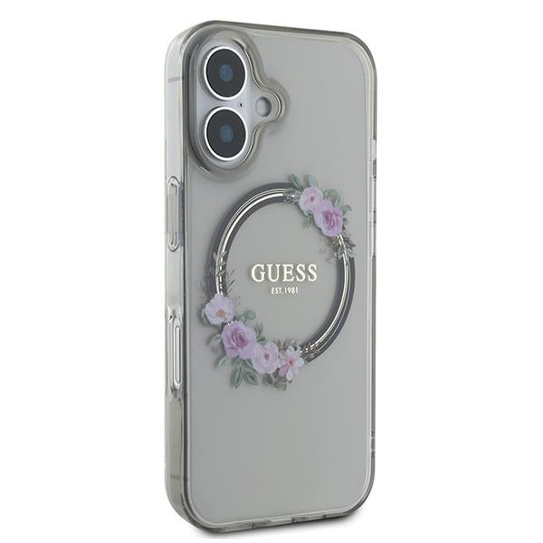 Pouzdro MagSafe pro Apple iPhone 16, Guess, IML Flowers Wreath, Černá