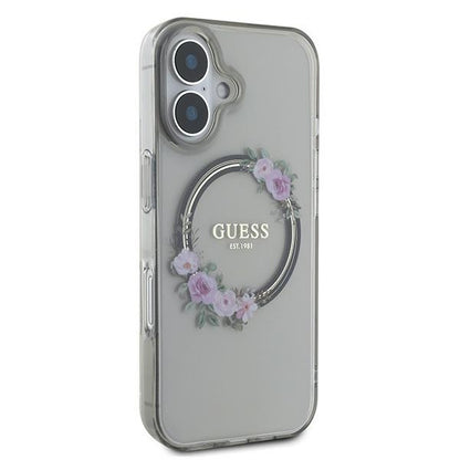 Pouzdro MagSafe pro Apple iPhone 16, Guess, IML Flowers Wreath, Černá