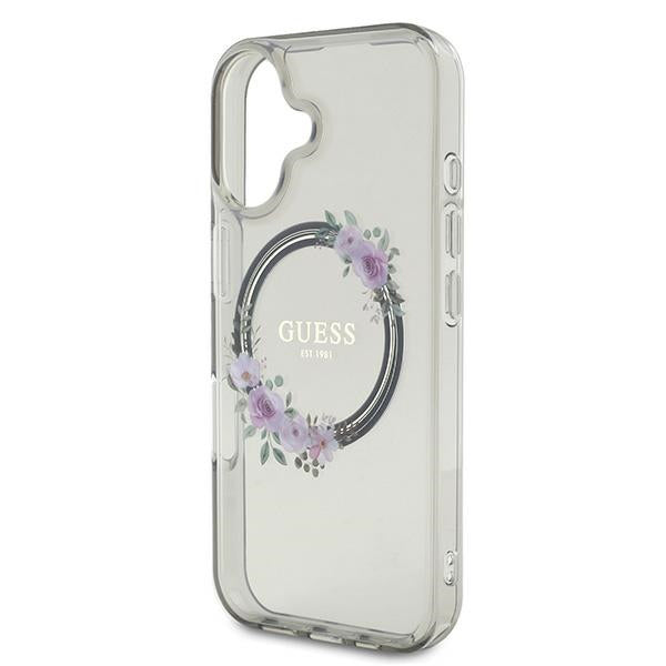 Pouzdro MagSafe pro Apple iPhone 16, Guess, IML Flowers Wreath, Černá