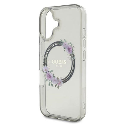 Pouzdro MagSafe pro Apple iPhone 16, Guess, IML Flowers Wreath, Černá