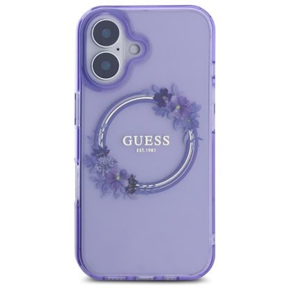 Pouzdro MagSafe pro Apple iPhone 16, Guess, IML Flowers Wreath, Růžové