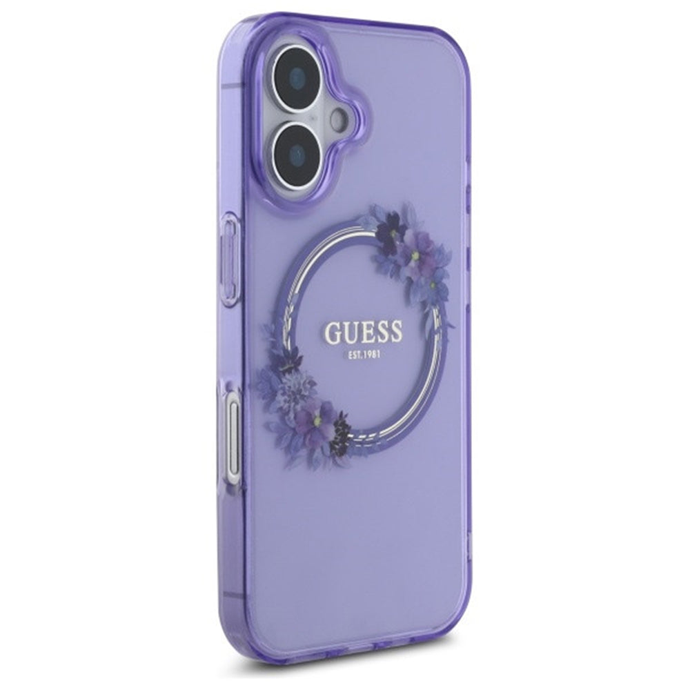 Pouzdro MagSafe pro Apple iPhone 16, Guess, IML Flowers Wreath, Růžové