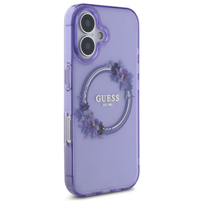 Pouzdro MagSafe pro Apple iPhone 16, Guess, IML Flowers Wreath, Růžové