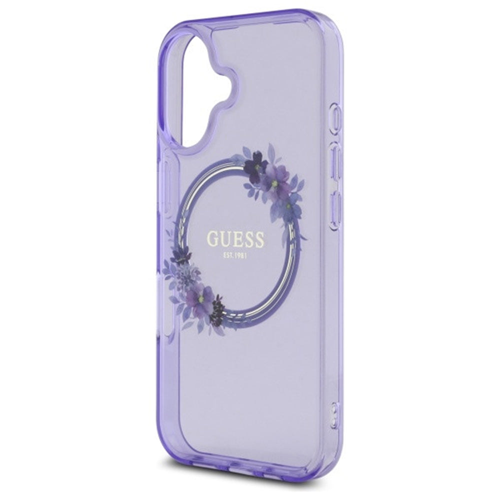 Pouzdro MagSafe pro Apple iPhone 16, Guess, IML Flowers Wreath, Růžové