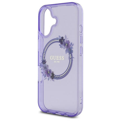 Pouzdro MagSafe pro Apple iPhone 16, Guess, IML Flowers Wreath, Růžové