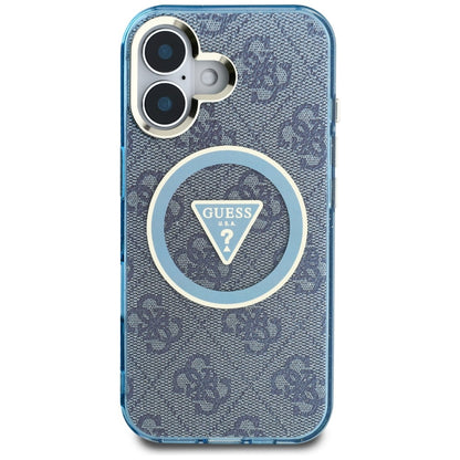 Pouzdro MagSafe pro Apple iPhone 16, Guess, IML Glitter 4G Circle Triangle, Modrá