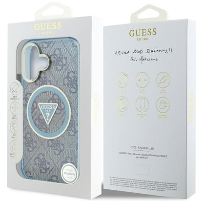 Pouzdro MagSafe pro Apple iPhone 16, Guess, IML Glitter 4G Circle Triangle, Modrá