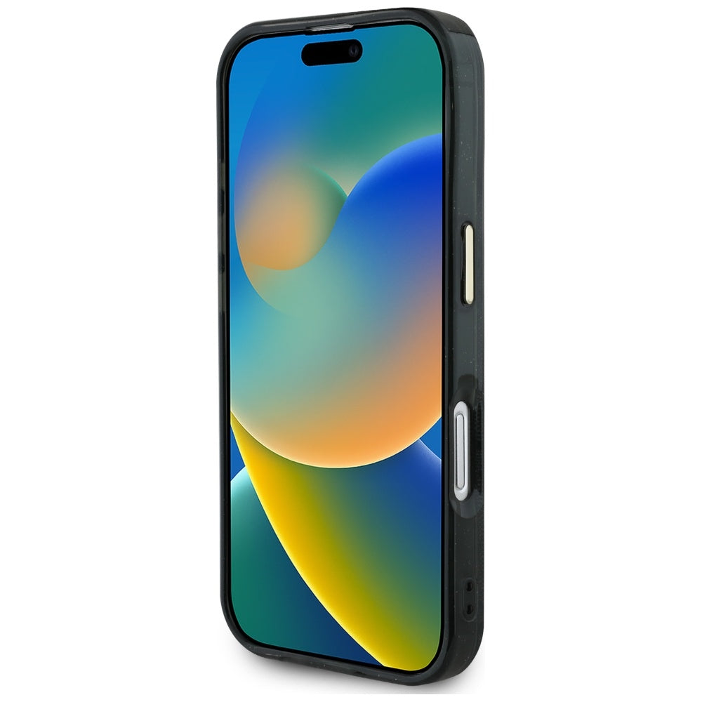 Pouzdro MagSafe pro Apple iPhone 16, Guess, IML Glitter 4G Circle Triangle, Černá