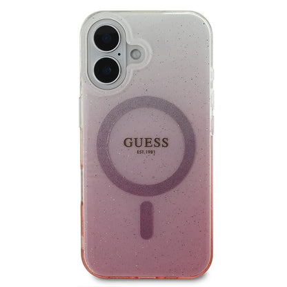 Pouzdro MagSafe pro Apple iPhone 16, Guess, IML Glitter Gradient, Růžové
