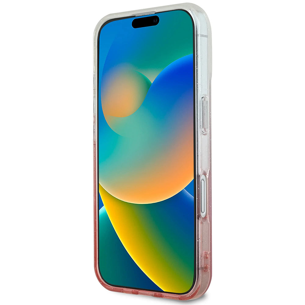 Pouzdro MagSafe pro Apple iPhone 16, Guess, IML Glitter Gradient, Růžové