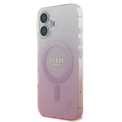 Pouzdro MagSafe pro Apple iPhone 16, Guess, IML Glitter Gradient, Růžové
