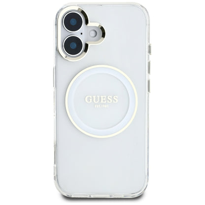 MagSafe Case for Apple iPhone 16, Guess, IML Metal Colored Circle, White