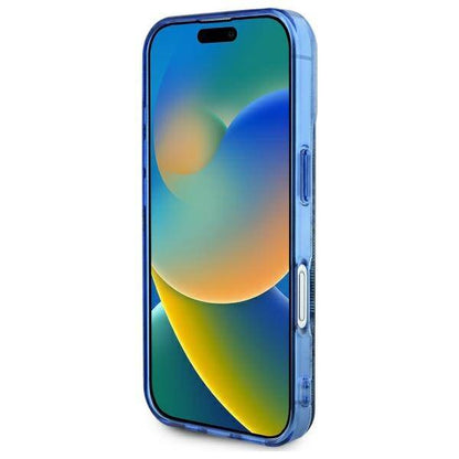 Pouzdro MagSafe pro Apple iPhone 16, Guess, IML Peony On 4G Background, Modrá