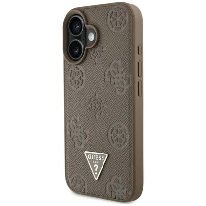 Pouzdro MagSafe pro Apple iPhone 16, Guess, Peony Grained Hot Stamp Triangle, Hnědá
