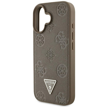 Pouzdro MagSafe pro Apple iPhone 16, Guess, Peony Grained Hot Stamp Triangle, Hnědá