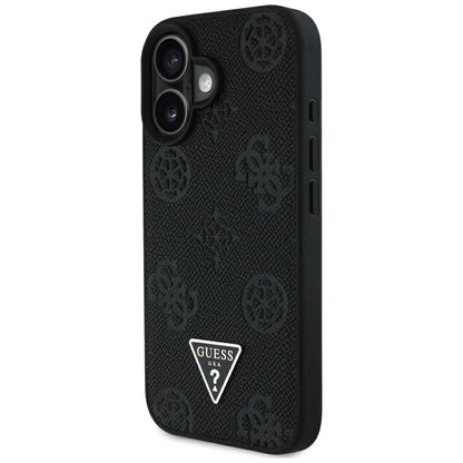 Pouzdro MagSafe pro Apple iPhone 16, Guess, Peony Grained Hot Stamp Triangle, Černá