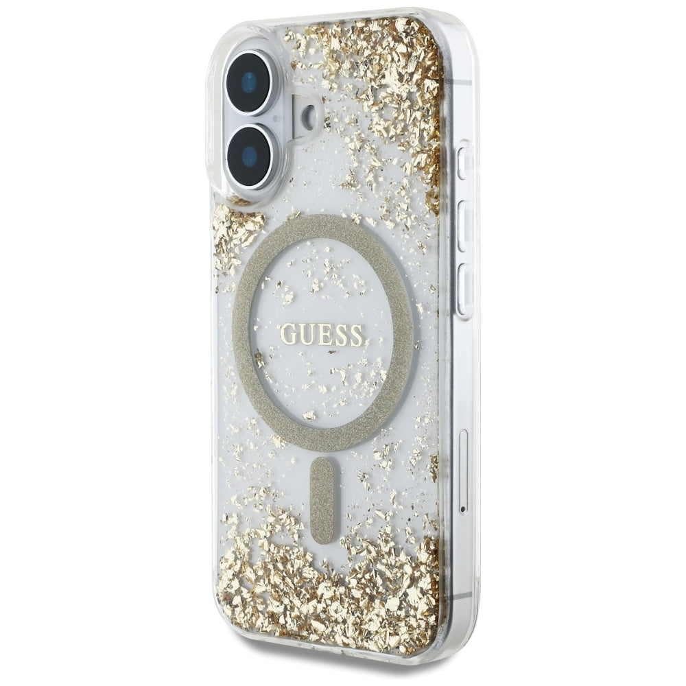 Pouzdro MagSafe pro Apple iPhone 16, Guess, Resin Bottom Glitter, Zlaté