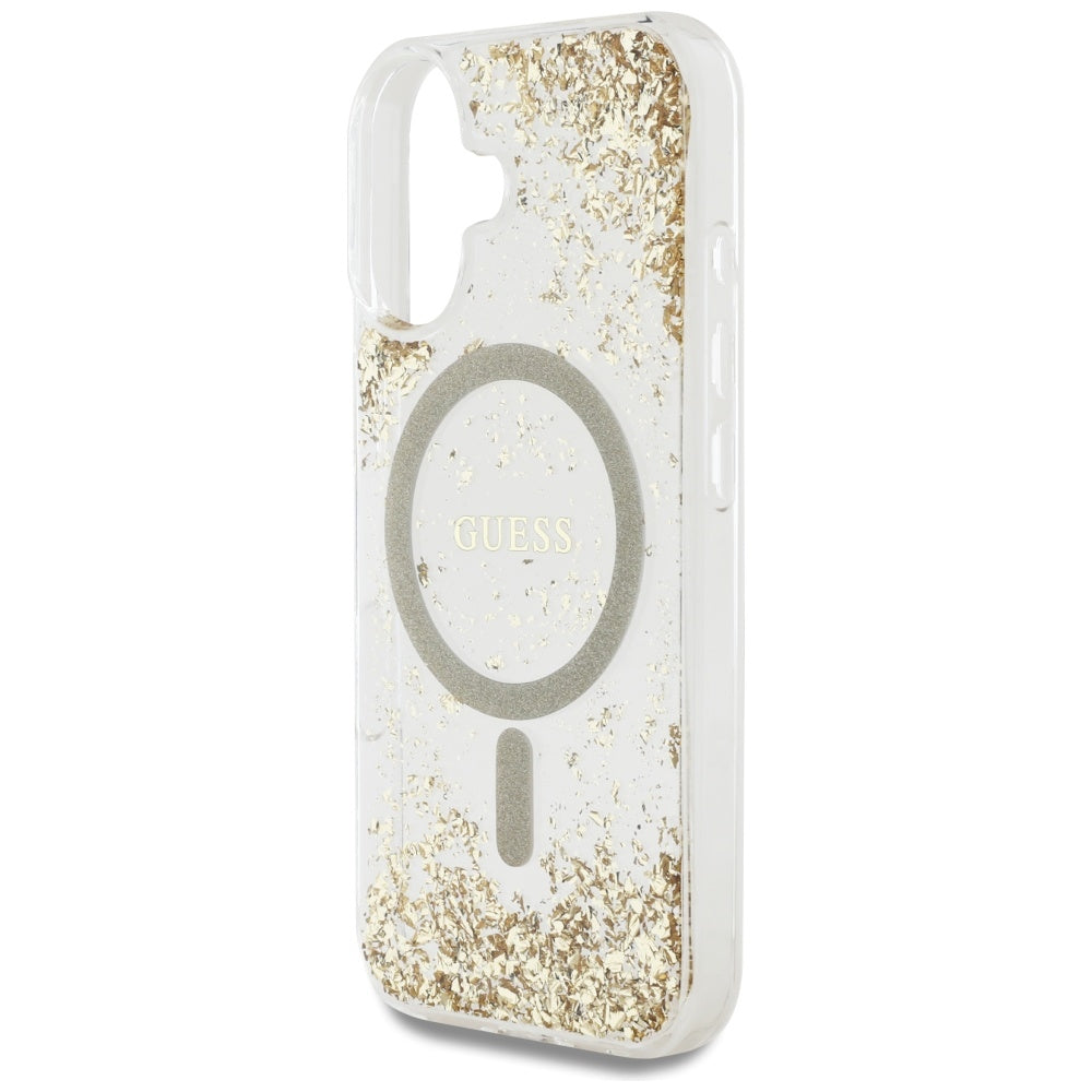 Pouzdro MagSafe pro Apple iPhone 16, Guess, Resin Bottom Glitter, Zlaté
