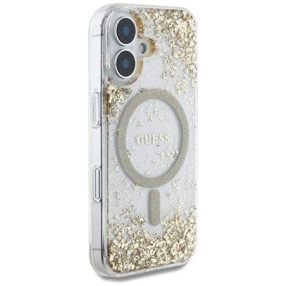 Pouzdro MagSafe pro Apple iPhone 16, Guess, Resin Bottom Glitter, Zlaté