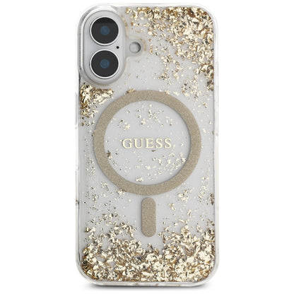 Pouzdro MagSafe pro Apple iPhone 16, Guess, Resin Bottom Glitter, Zlaté