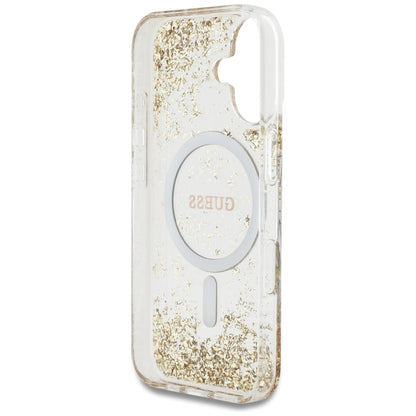 Pouzdro MagSafe pro Apple iPhone 16, Guess, Resin Bottom Glitter, Zlaté