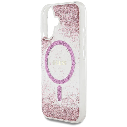 Pouzdro MagSafe pro Apple iPhone 16, Guess, Resin Bottom Glitter, Růžové