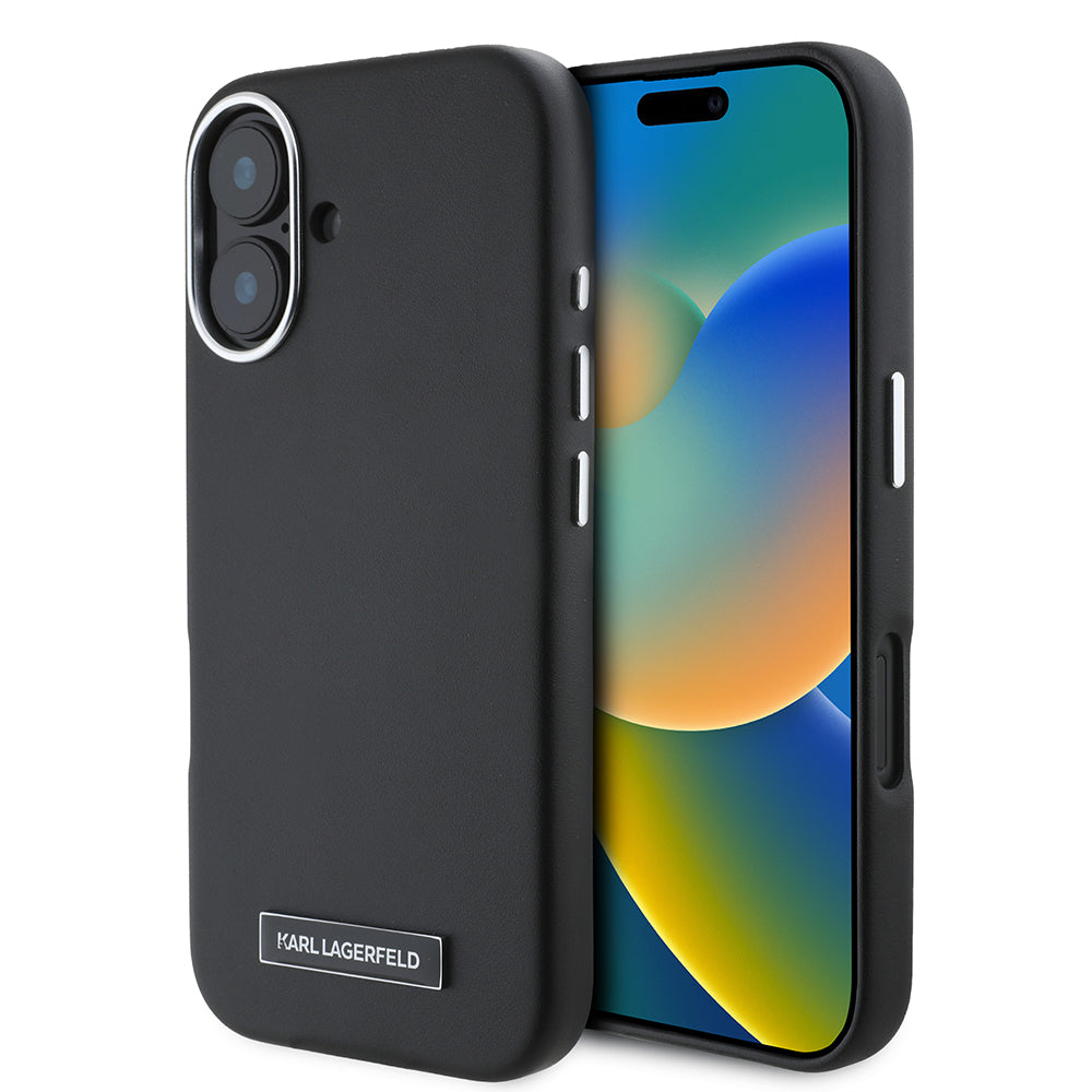 Pouzdro MagSafe pro Apple iPhone 16, Karl Lagerfeld, FW Metal Plate, Černá