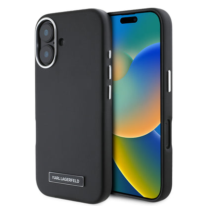 Pouzdro MagSafe pro Apple iPhone 16, Karl Lagerfeld, FW Metal Plate, Černá