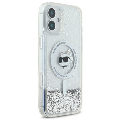 Pouzdro MagSafe pro Apple iPhone 16, Karl Lagerfeld, Glitter Liquid Choupette Head, Průhledné