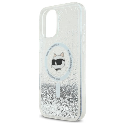 Pouzdro MagSafe pro Apple iPhone 16, Karl Lagerfeld, Glitter Liquid Choupette Head, Průhledné