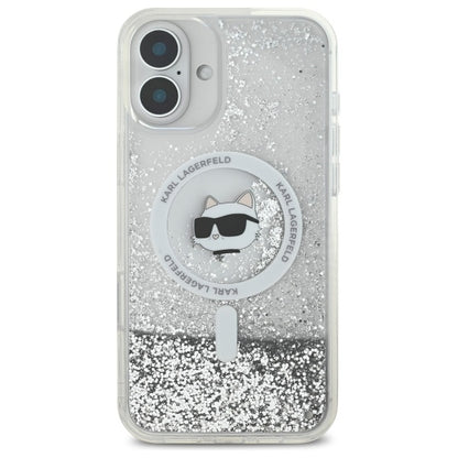 Pouzdro MagSafe pro Apple iPhone 16, Karl Lagerfeld, Glitter Liquid Choupette Head, Průhledné