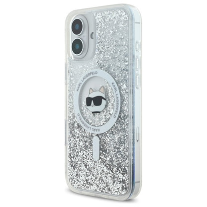 Pouzdro MagSafe pro Apple iPhone 16, Karl Lagerfeld, Glitter Liquid Choupette Head, Průhledné