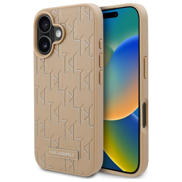 Pouzdro MagSafe pro Apple iPhone 16, Karl Lagerfeld, Hot Stamp, Béžová