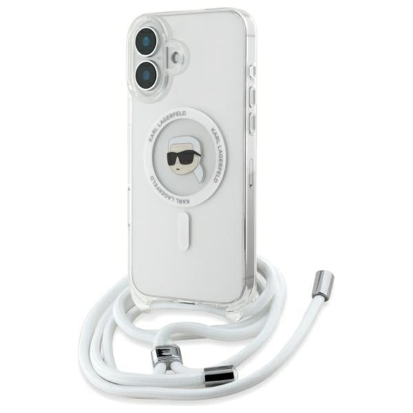 Pouzdro MagSafe pro Apple iPhone 16, Karl Lagerfeld, IML Crossbody Karl's Head, Průhledné