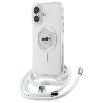 Pouzdro MagSafe pro Apple iPhone 16, Karl Lagerfeld, IML Crossbody Karl's Head, Průhledné