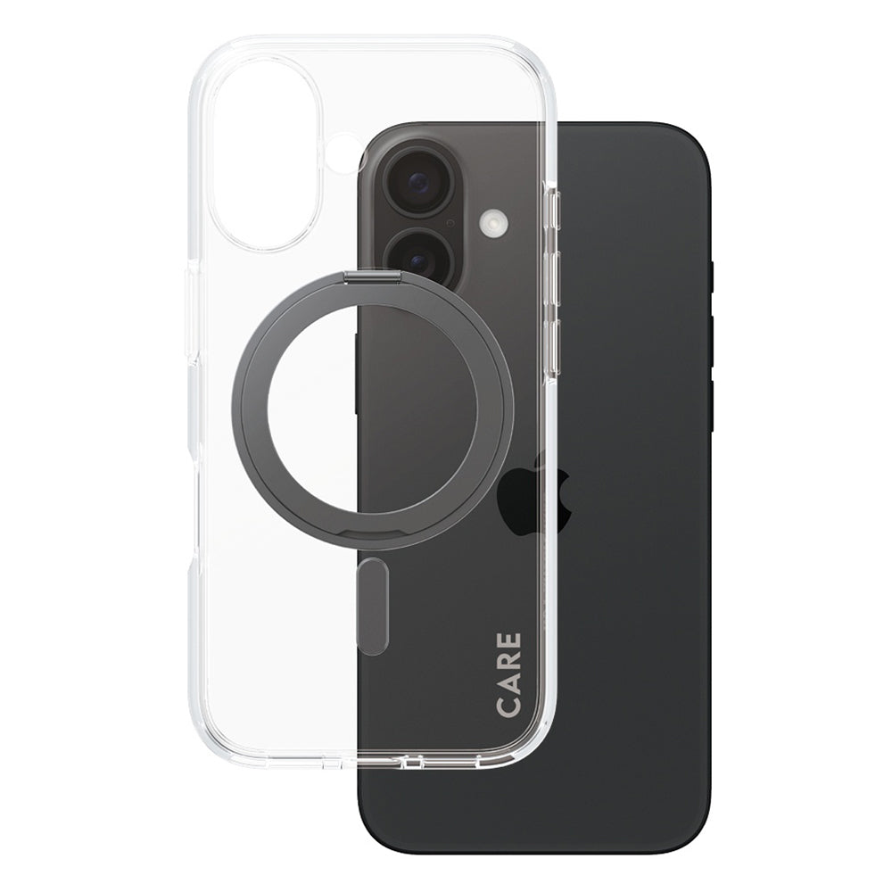 Pouzdro MagSafe pro Apple iPhone 16, PanzerGlass, Care Feature Kickstand, Černá Transparentní
