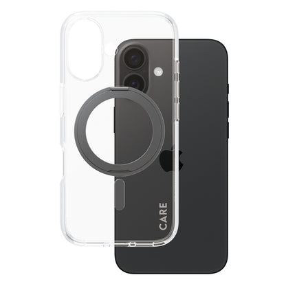 Pouzdro MagSafe pro Apple iPhone 16, PanzerGlass, Care Feature Kickstand, Černá Transparentní